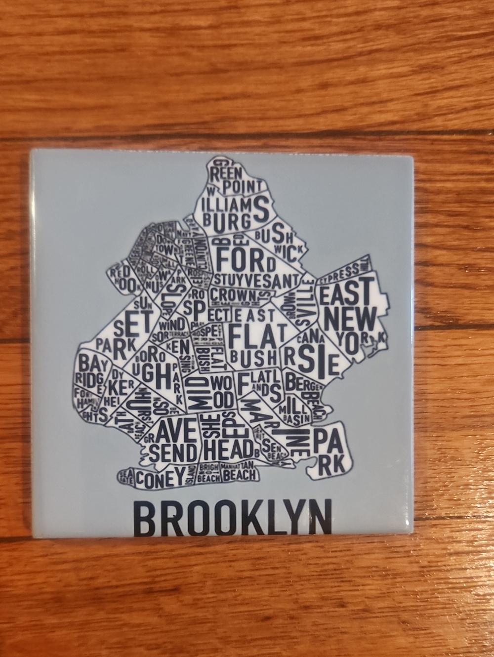 Brooklyn Typography Map Coaster-Grey & Black